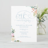 60e verjaardag Hart Script Bloem Monogram Kaart (Staand voorkant)
