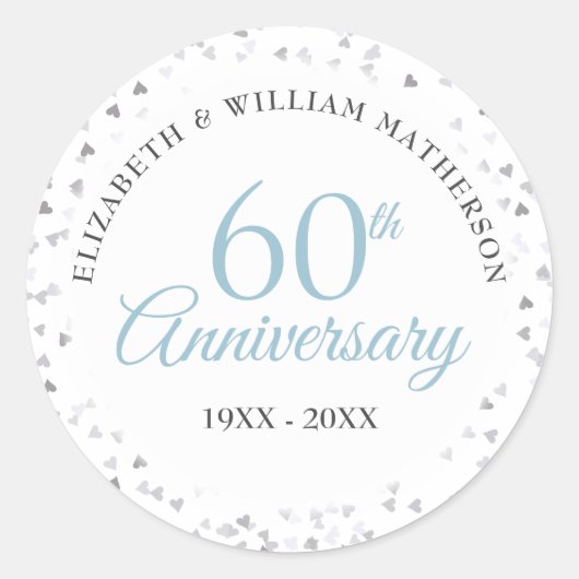 60e verjaardag Harten Confetti Ronde Sticker (Voorkant)