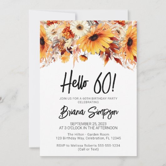 60e Verjaardag Herfst Floral Kaart (Voorkant)