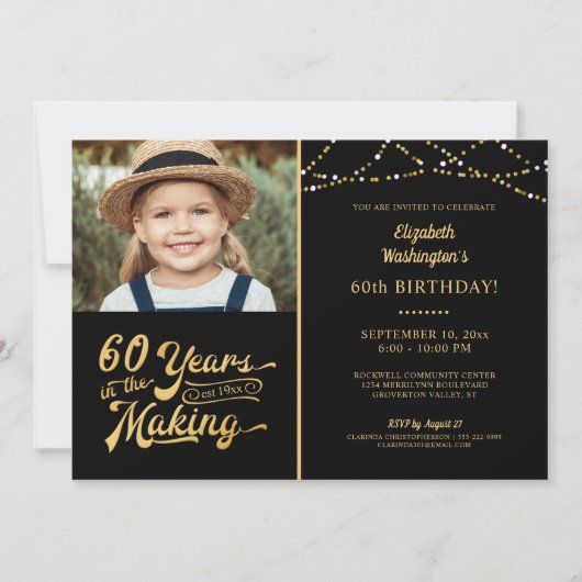 60e Verjaardag JAREN IN HET MAKEN van String Light Kaart (Voorkant)