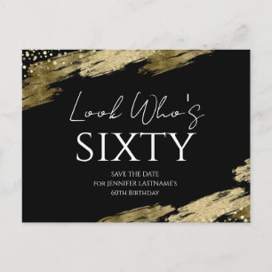 60e verjaardag Kijk wie Goud Zwart Save the Date Briefkaart