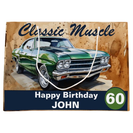 60e verjaardag, klassieke spier auto grote geschen groot cadeauzakje (Voorkant)