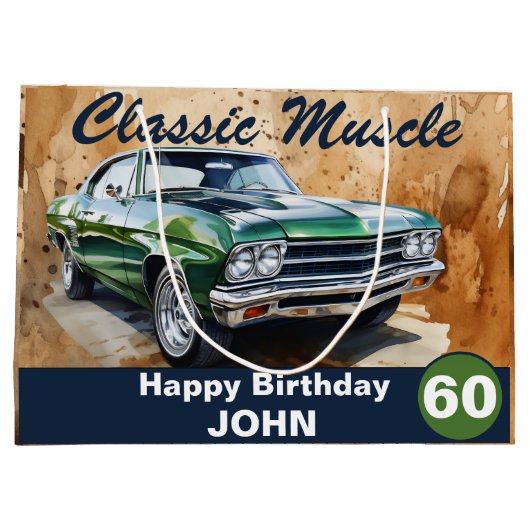 60e verjaardag, klassieke spier auto grote geschen groot cadeauzakje (Achterkant)