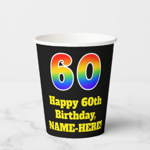 60e verjaardag: Kleurrijk, vuurtje, opwindend, reg Papieren Bekers