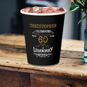 60e verjaardag Legendary Zwart Goud Retro Papieren Bekers