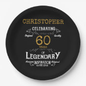 60e verjaardag Legendary Zwart Goud Retro Papieren Bordje (Voorkant)