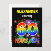 60e verjaardag - Leuk vuurwerk, Rainbow Look "60" Briefkaart (Voorkant / Achterkant)