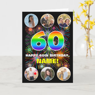 60e verjaardag: Leuke regenboog #, aangepaste naam Kaart
