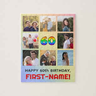 60e verjaardag: Leuke regenboog #, aangepaste naam Legpuzzel