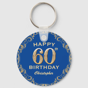 60e verjaardag Lijst Blauw en Glitter Glitter Sleutelhanger