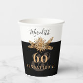 60e Verjaardag Luxe Gouden Bloemen Elegant Klasse Papieren Bekers (Voorkant)