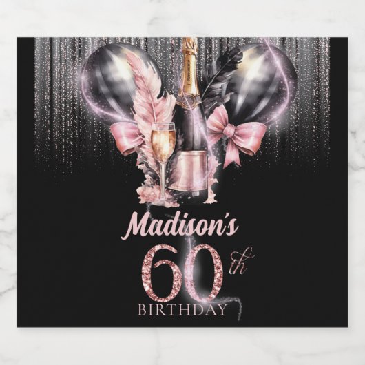 60e Verjaardag Luxe Roos Sparkling Wijnetiket (Enkel label)