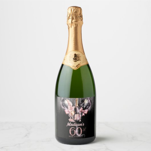 60e Verjaardag Luxe Roos Sparkling Wijnetiket (Voorkant)