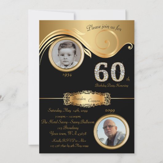 60e, Verjaardag Man 60e, elegant art deco, zwart g Kaart (Voorkant)