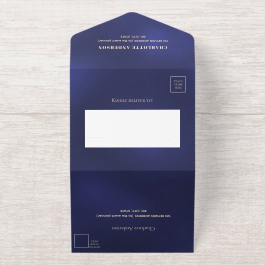 60e verjaardag marine blauw goud rsvp all in one uitnodiging (Buiten)