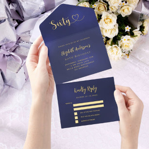 60e verjaardag marine blauw goud rsvp all in one uitnodiging