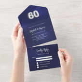 60e verjaardag marine blauw zilver rsvp all in one uitnodiging (Afscheurbaar)