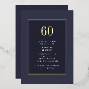 60e verjaardag minimale elegante donkergouden Lijs Folie Uitnodiging