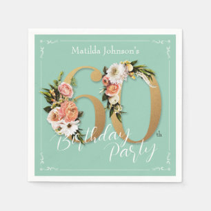  60e verjaardag Mint Gold Floral Glamoureus Servet