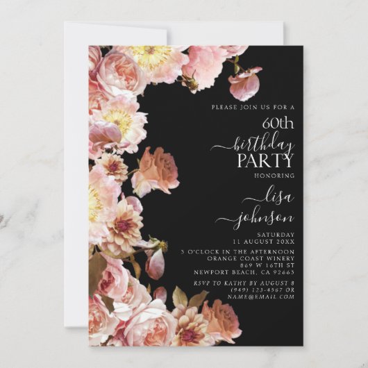 60e verjaardag Modern Moody Donker Roze Script Flo Kaart (Voorkant)