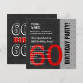 60e verjaardag Modern Red Silver Black C946 Kaart (Voorkant / Achterkant)