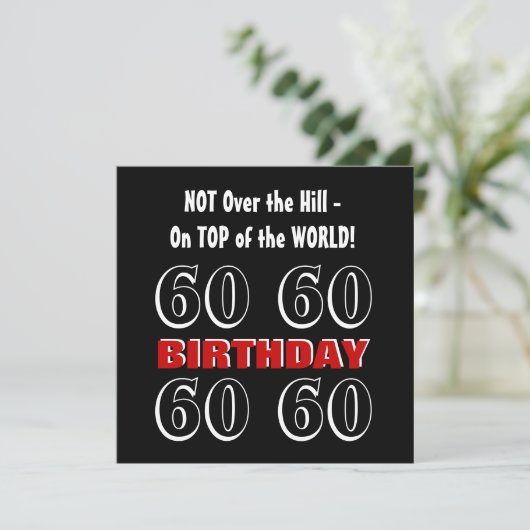 60e verjaardag Modern Red Silver Black Funny W1028 Kaart (Staand voorkant)