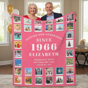 60e verjaardag Moeder Familie Fotocollage Roze Fleece Deken