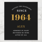 60e Verjaardag Naam 1964 Zwart Goud Elegant Chic Wijn Etiket (Enkel label)