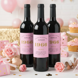 60e verjaardag naam 1966 roze goud elegante Chic Wijn Etiket