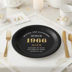 60e verjaardag naam 1966 zwart goud elegant chic papieren bordje