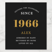 60e verjaardag naam 1966 zwart goud elegante Chic Wijn Etiket (Enkel label)