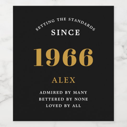 60e verjaardag naam 1966 zwart goud elegante Chic Wijn Etiket (Enkel label)