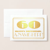 60e verjaardag; naam + Art Deco geïnspireerd look Folie Kaarten (Voorkant met envelop)
