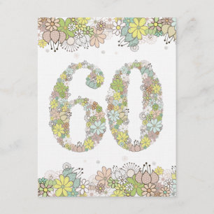 60e verjaardag Natuurlijke bloemen Dames Foto uitn Kaart