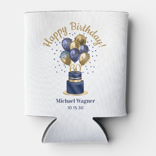 60e verjaardag Navy Blue Balloon Cake Blikjeskoeler (Voorkant)