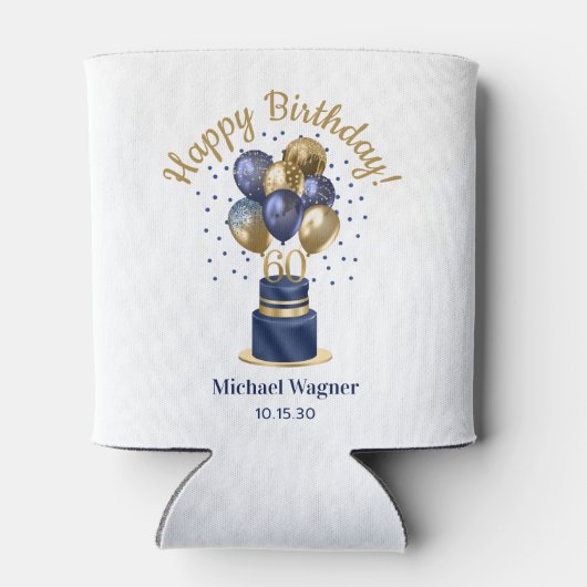 60e verjaardag Navy Blue Balloon Cake Blikjeskoeler (Achterkant)