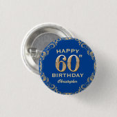 60e verjaardag Navy Blue en Gold Glitter Ronde Button 3,2 Cm (Voorkant /achterkant)