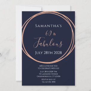 60e verjaardag Navy Roos Gold Party Invitation Kaart