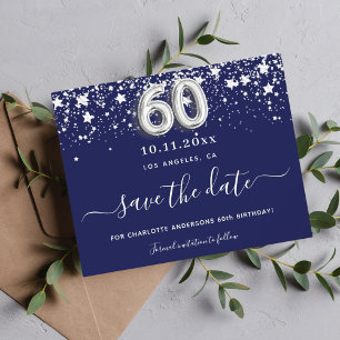 60e verjaardag navyblauw zilver save date budget flyer