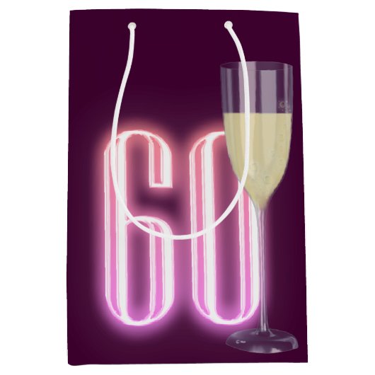 60e verjaardag Neon Sign with Wine Medium Cadeauzakje (Voorkant)