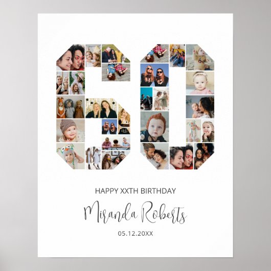 60e verjaardag nummer 60 aangepaste fotocollage poster (Voorkant)