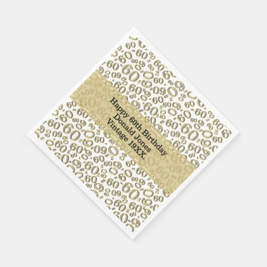 60e verjaardag nummer patroon goud en wit servet (Hoek)