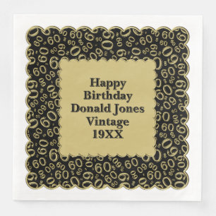 60e verjaardag nummer patroon Scallops zwart goud Servet