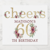 60e verjaardag op maat van gouden bloemen sparkling wijnetiket (Enkel label)