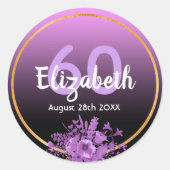 60e verjaardag paarse en zwarte gradiënt met goud ronde sticker (Voorkant)
