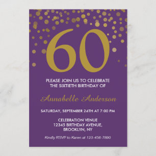 60e verjaardag Paarse gouden Confetti Modern Elega Kaart