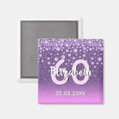 60e verjaardag paarse roze glitter naam magneet (Voorkant / Achterkant)