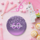 60e verjaardag paarse roze glitter naam papieren bordje (Feest)