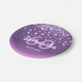 60e verjaardag paarse roze glitter naam papieren bordje (Gekanteld)