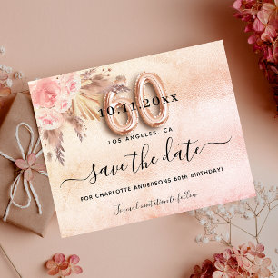 60e verjaardag pampasroos budget save the date flyer